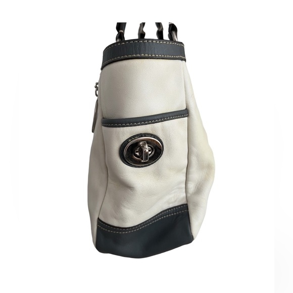 Coach East West Pleated Gray & White Tote Bag with Dust Bag - Picture 7 of 12